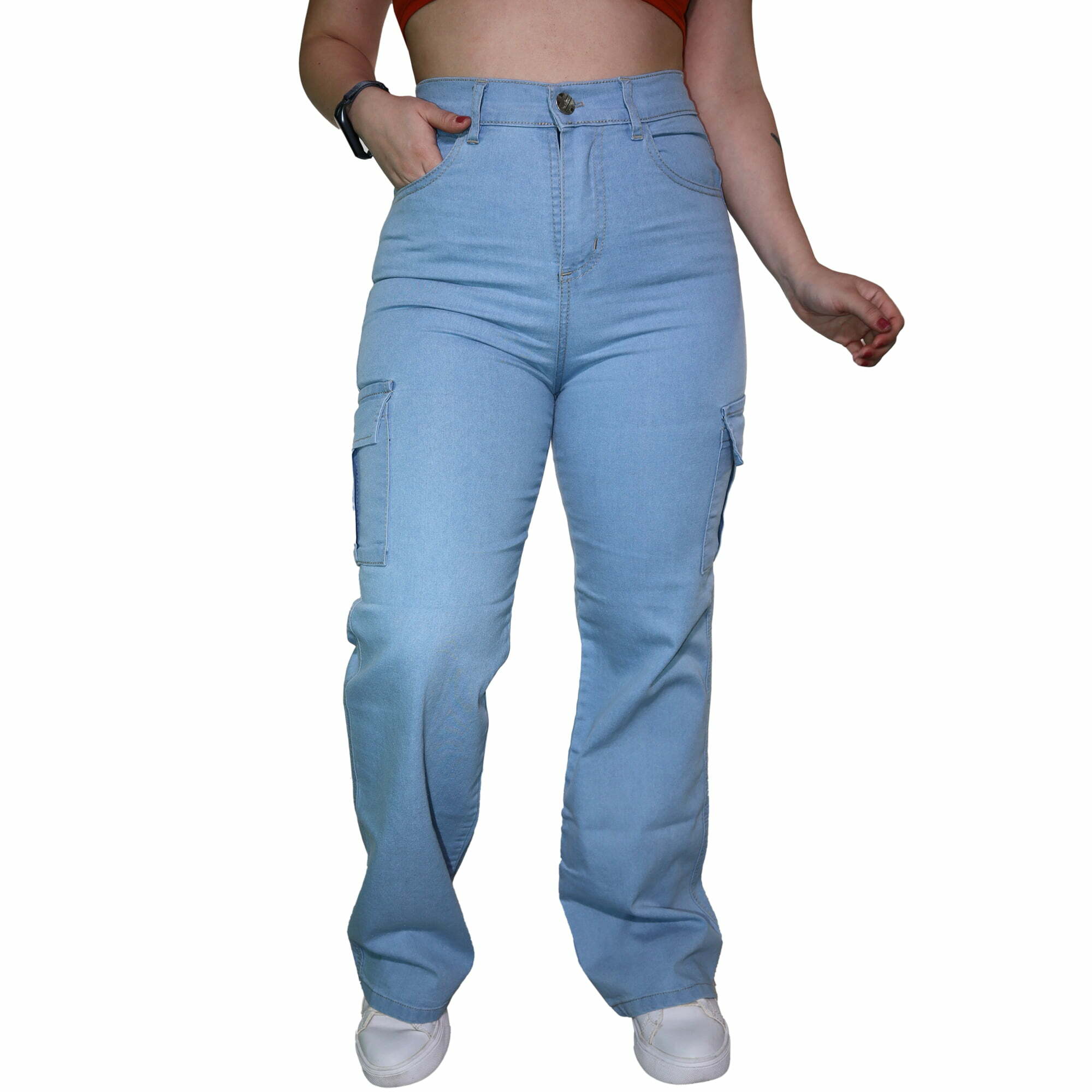 Jean Wide Leg Cargo Celeste - Imagen 4
