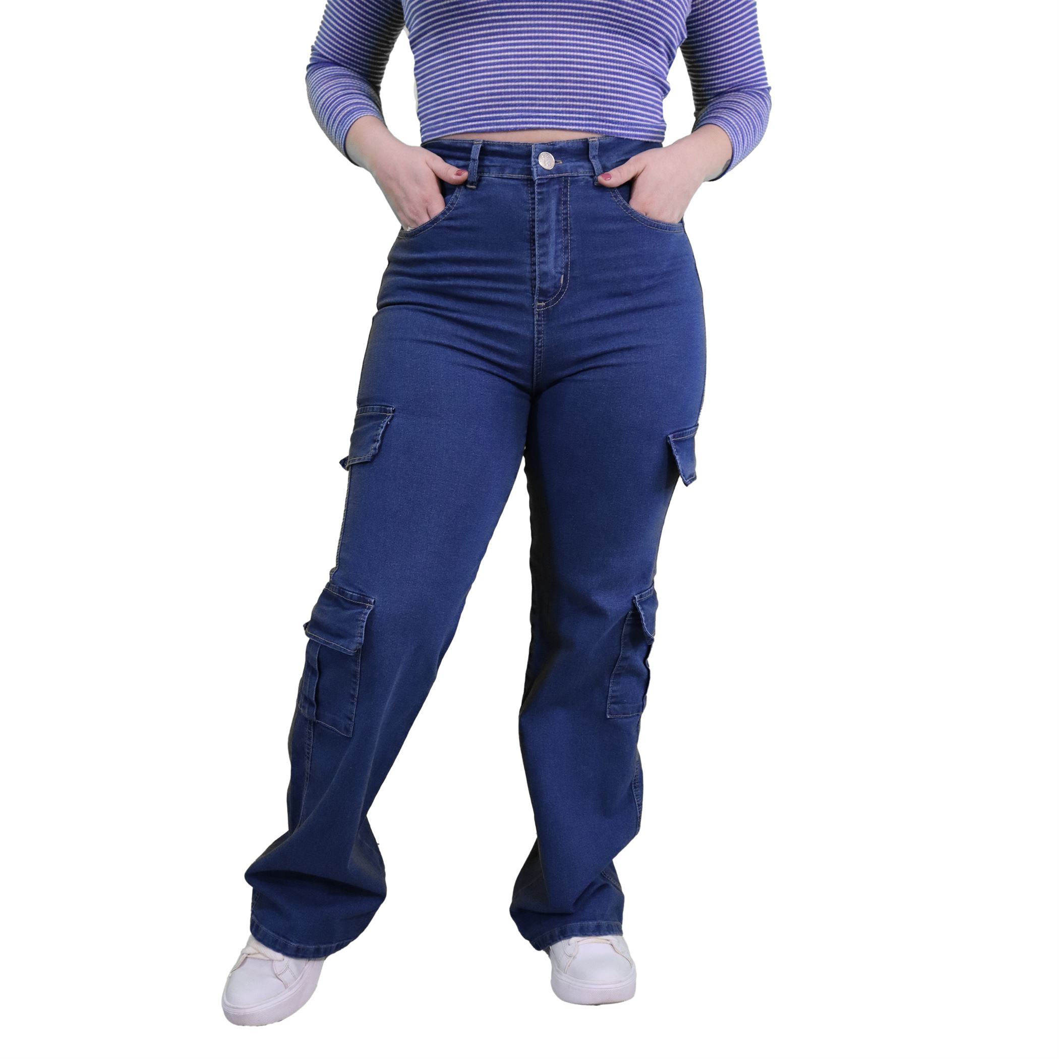 Jean Wide Leg Cargo Azul Oscuro - Imagen 6