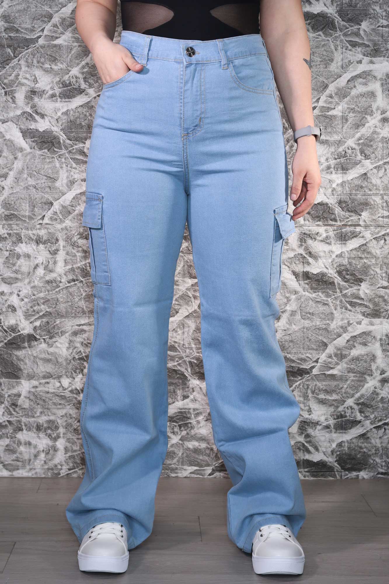 Jean Wide Leg Cargo Celeste - Imagen 2