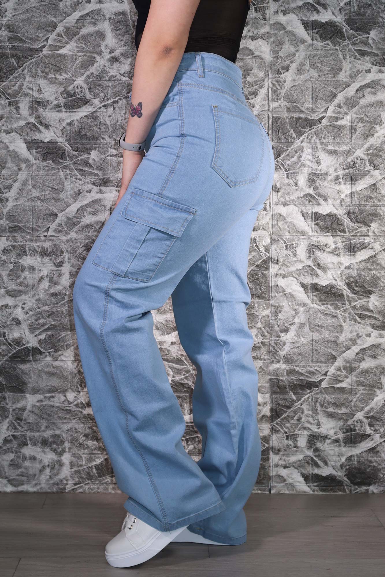 Jean Wide Leg Cargo Celeste