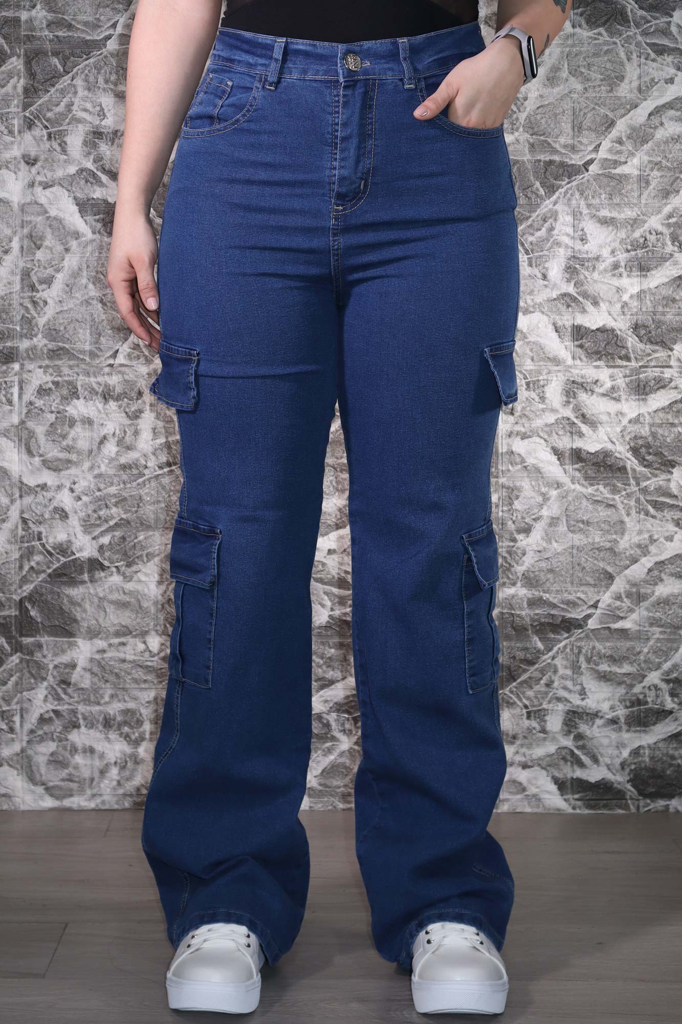 Jean Wide Leg Cargo Azul Oscuro - Imagen 2