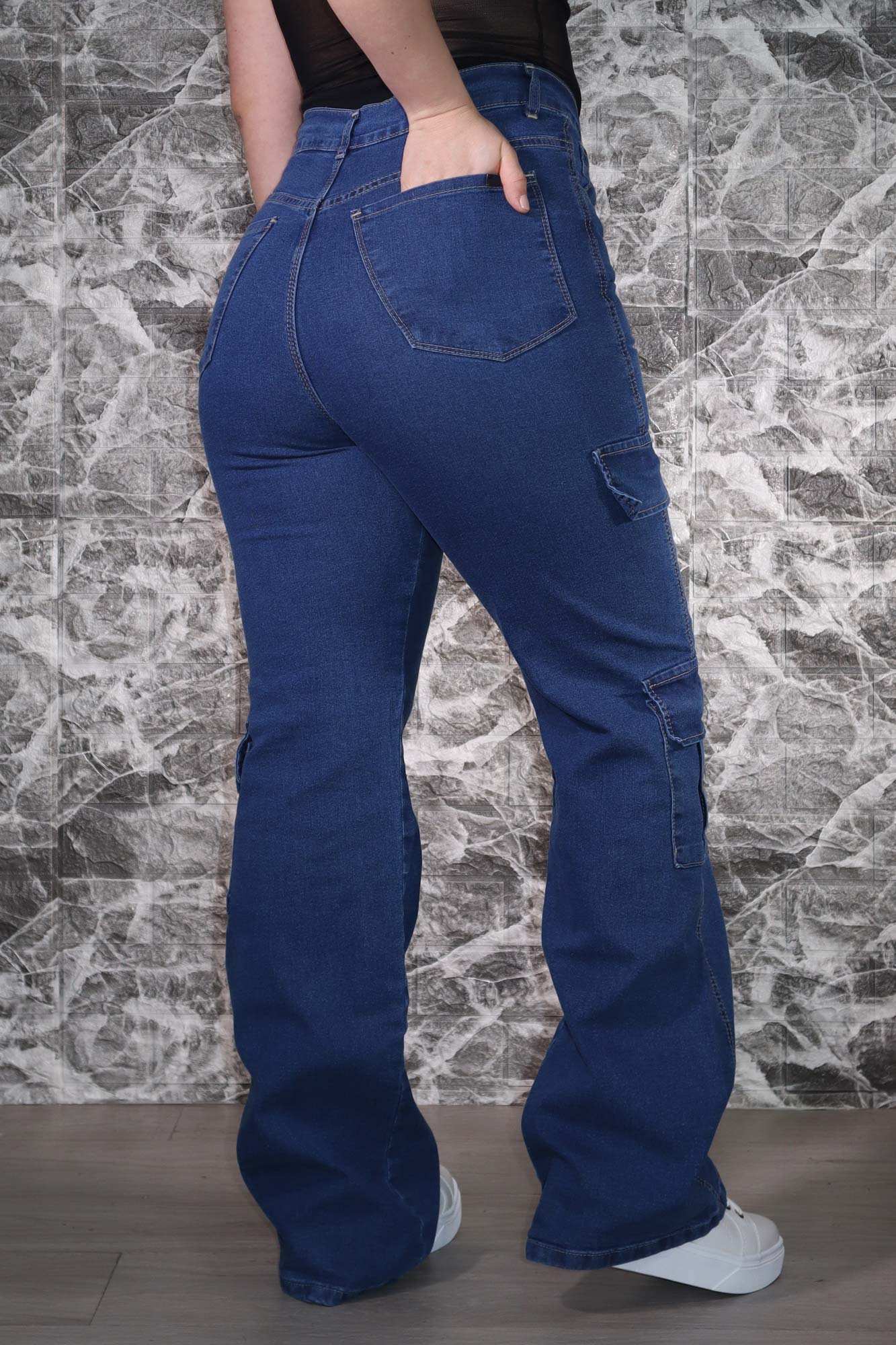 Jean Wide Leg Cargo Azul Oscuro - Imagen 3