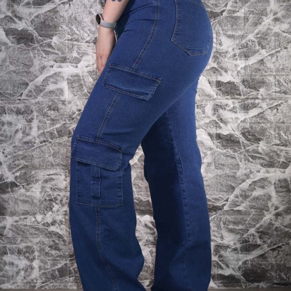 Jean Wide Leg Cargo Azul Oscuro