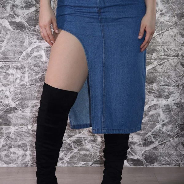 Pollera Jean Midi Irregular Azul