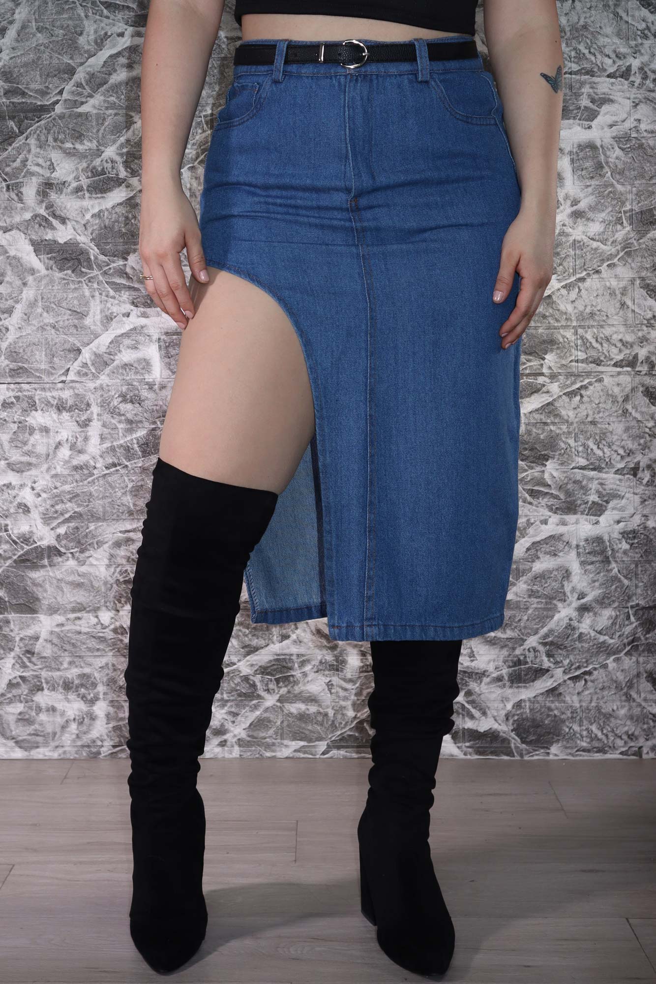 Pollera Jean Midi Irregular Azul