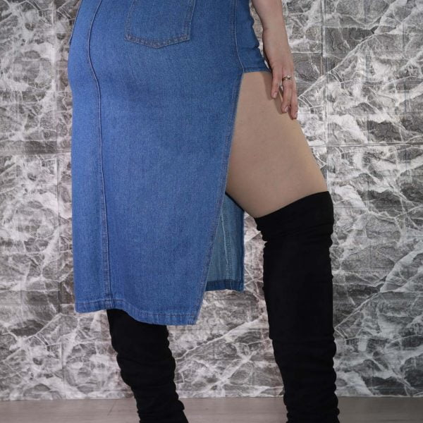 Alternative view of Pollera Jean Midi Irregular Azul