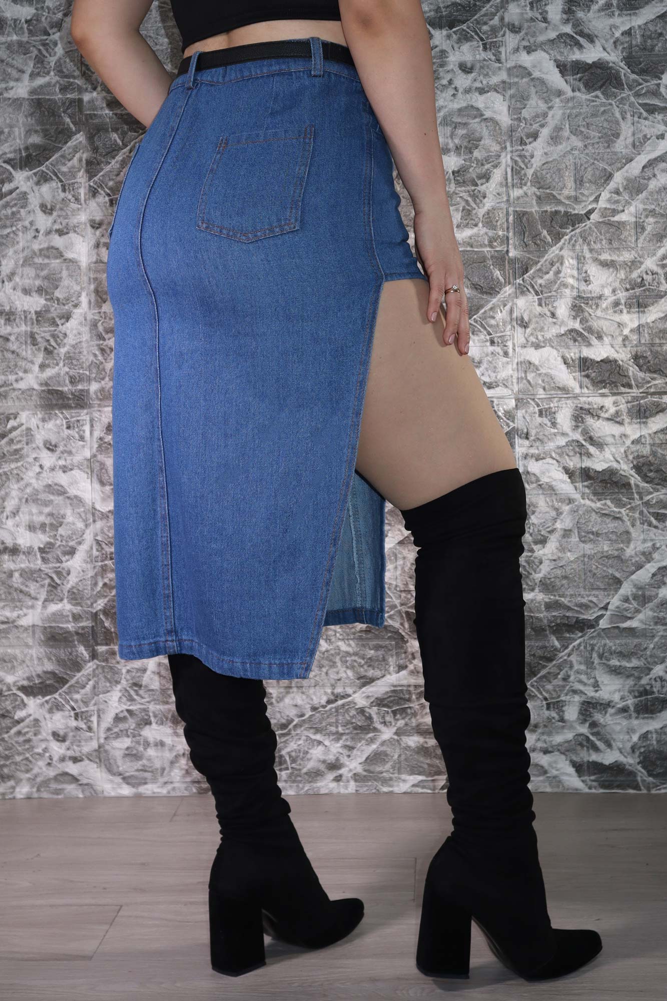 Pollera Jean Midi Irregular Azul - Imagen 2