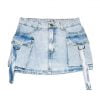 Pollera Jean Mini Cargo Con Tira Denim Tiro Alto Lindo Calce