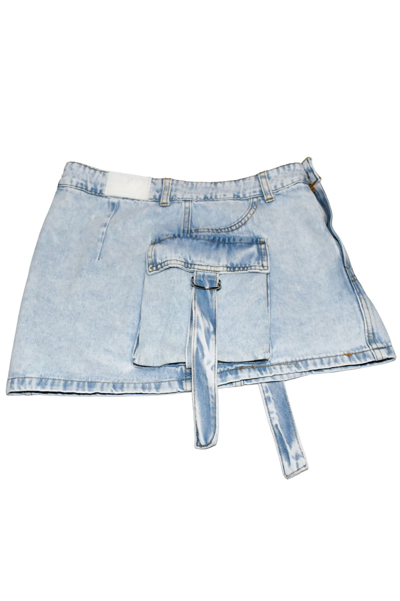 Pollera Jean Mini Cargo Con Tira Denim Tiro Alto Lindo Calce - Imagen 2