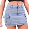 Pollera Mini Cargo De Jean Rígido con Bolsillos