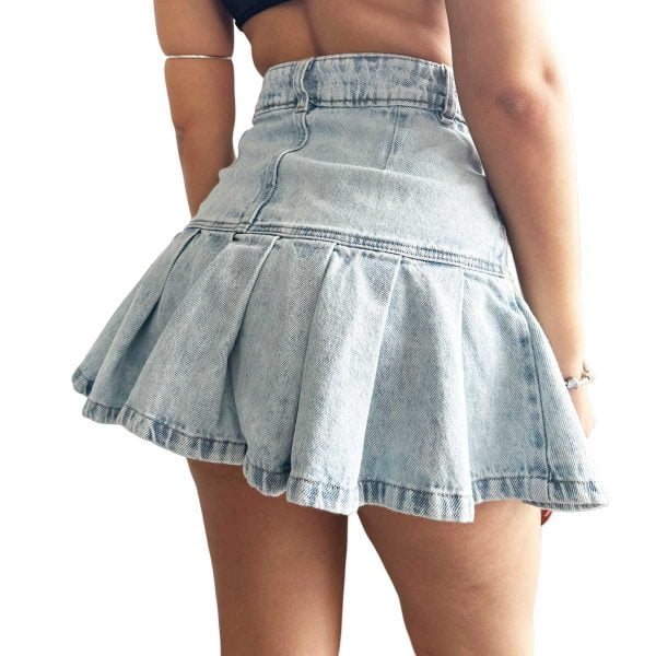 Alternative view of Pollera Mini Tableada Jean Denim Azul Nevado