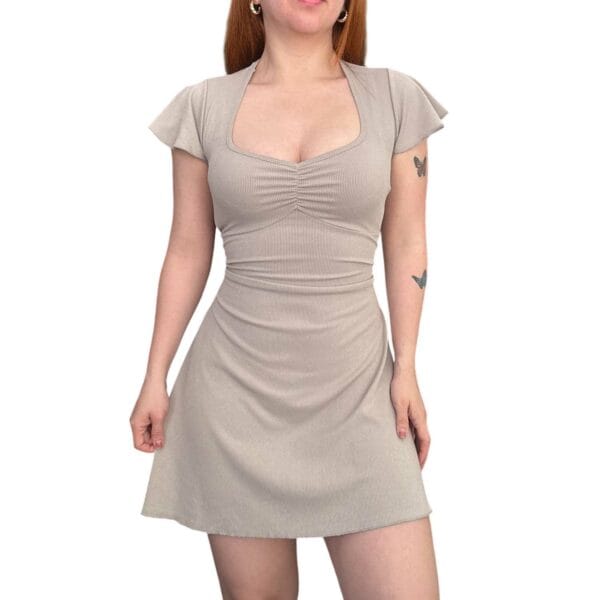 Vestido Efecto Corset Beige Coquette