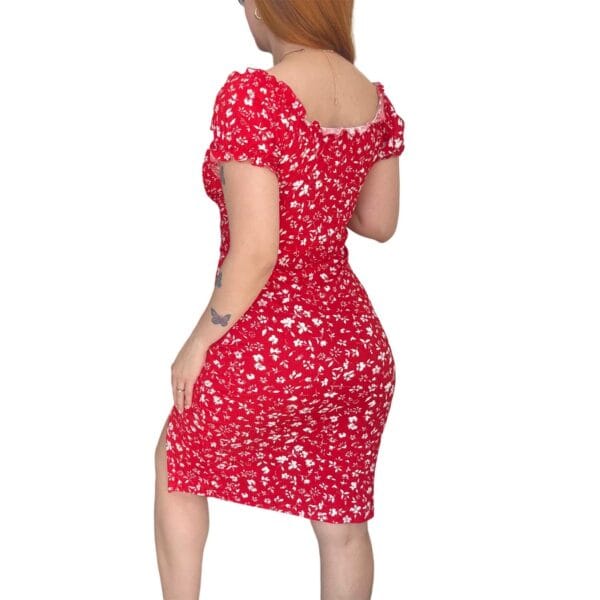 Alternative view of Vestido Rojo Floreado Largo Paisana con Tajo