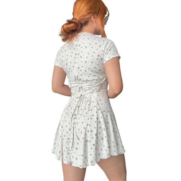 Vestido Efecto Corset Escote Redondo Blanco