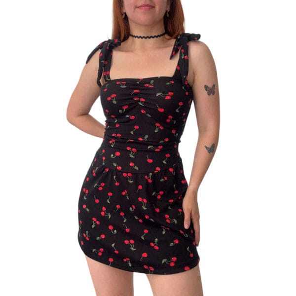 vestido coquette de mujer de cereza negro