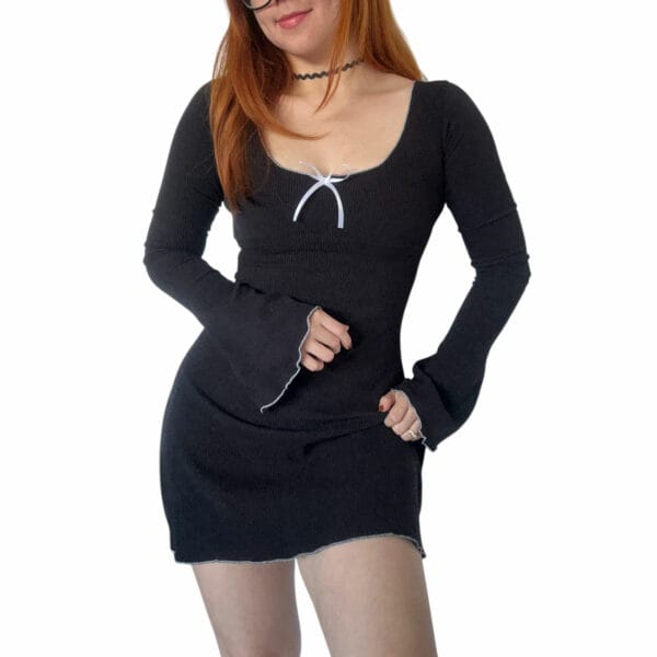 vestido corto negro manga larga kawaii coquette pinterest shein
