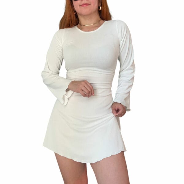 Vestido Corset Manga Larga Kim Blanco sexy de noche de fiesta