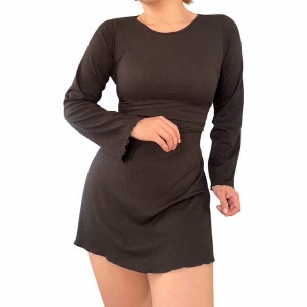 Vestido Corset Manga Larga Kim Negro