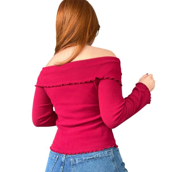 Remera Coquette Manga Larga Frizada Cuello Bote, bordó, invierno, kawaii, moda argentina