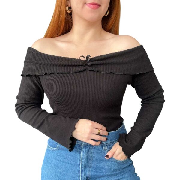 remera manga oxford frizada coquette, kawaii, cuello bote, shein, importadas