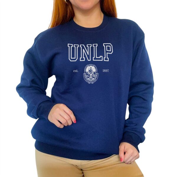 Buzo Unisex Bordado Cuello Redondo Facultad Universidad UNLP Frizado Azul Marino