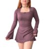 vestido coquette, corto, manga larga oxford, invierno, mujer, adulto