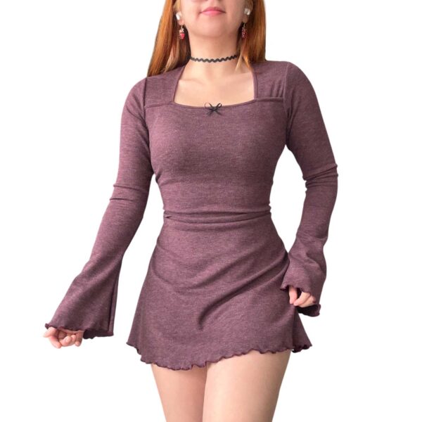 vestido coquette, corto, manga larga oxford, invierno, mujer, adulto