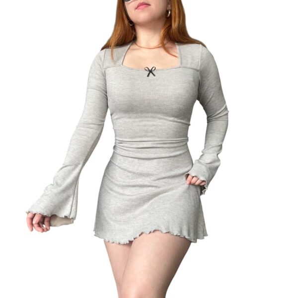 vestido frizado corto, manga larga oxford, de mujer, invierno, coquette, kawaii, shein, importado, premium, sexy, volado