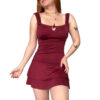 vestido bordó corto de mujer sexy con volado para fiesta moda argentina decote