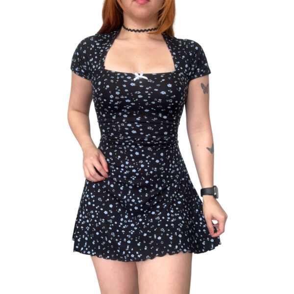 Vestido Corset Negro Flores Azules mujer verano tiktok moda