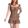 vestido marron, beige, volado