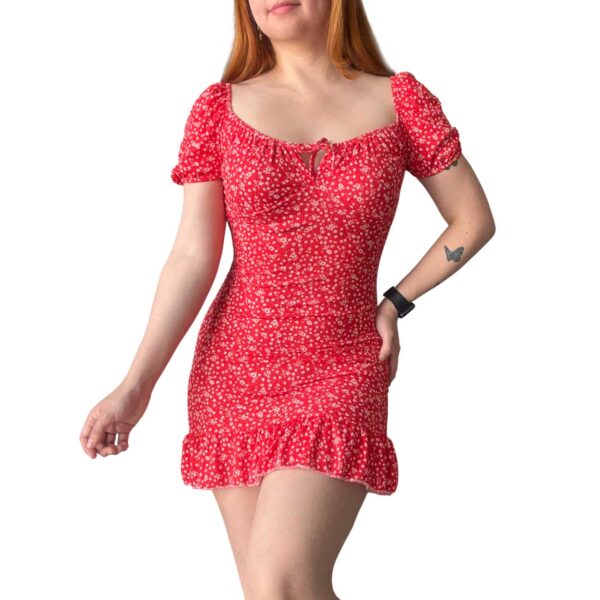 vestido rojo para fiesta, navidad, casual, de mujer, corto, con volado, sexy.