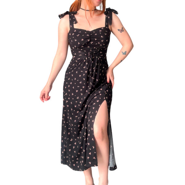 Vestido Largo Corset Frontal Negro con Tajo, vestido con tajo lateral, vestido negro, vestidos de mujer, tendencia