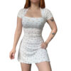 vestido blanco con flores corto, de mujer, corset.