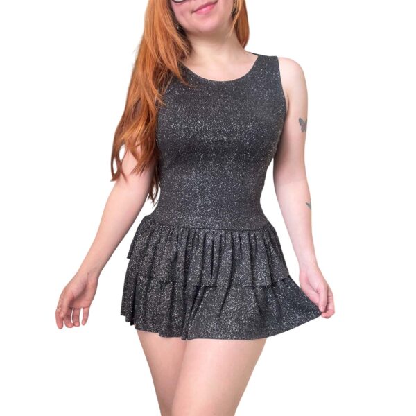 Vestido Gliter Con Volado Corto Negro, de mujer, sexy, vestido de fiestas.