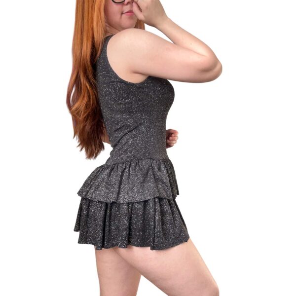 Vestido Gliter Con Volado Corto Negro, de mujer, sexy, vestido de fiestas, vestido de novia, vestido coquette
