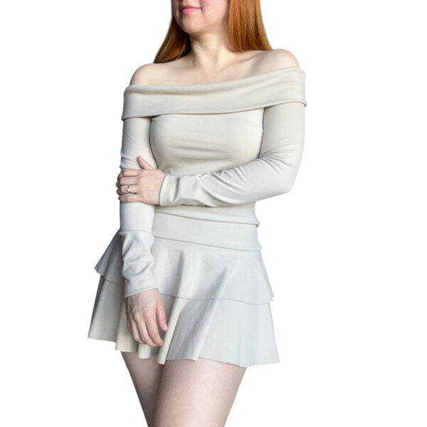 vestido manga larga, cuello bote, sexy, con volado para mujer.
