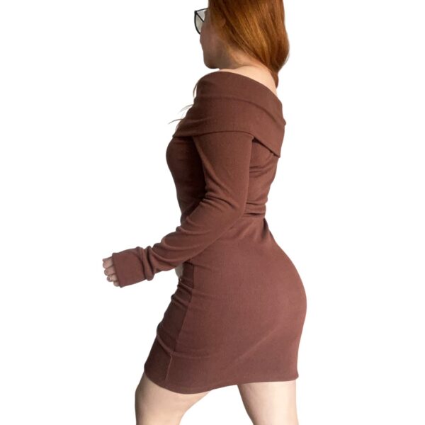Alternative view of Vestido Chocolate Manga Larga Cuello Bote Serena