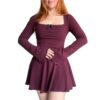 Vestido Suki Manga Oxford Frizado Bordó