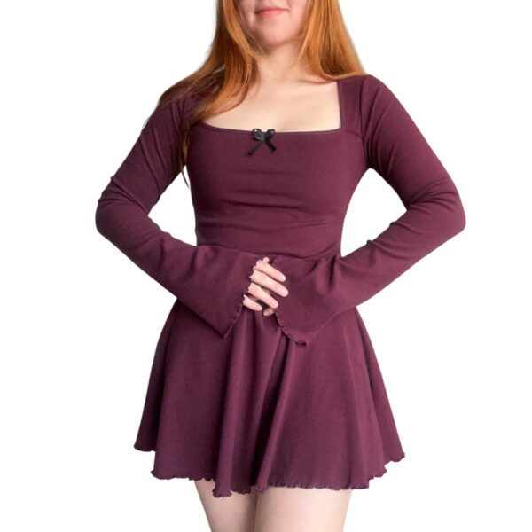 Vestido Suki Manga Oxford Frizado Bordó