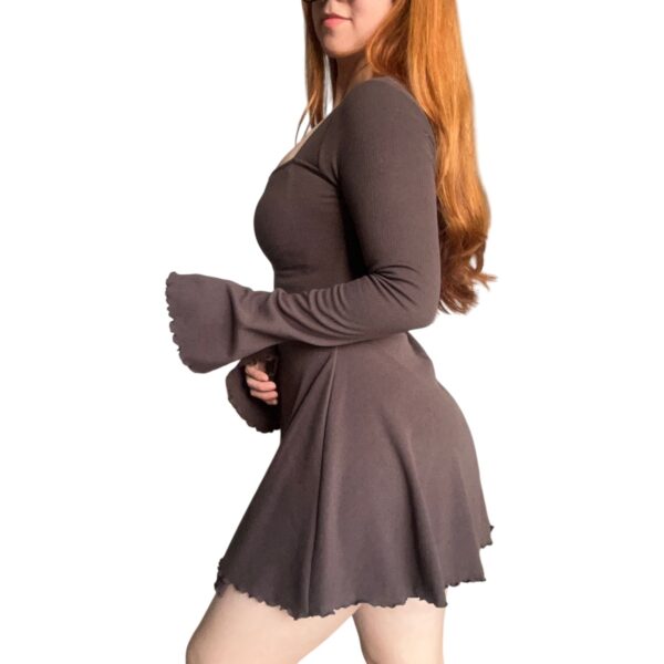 Alternative view of Vestido Suki Manga Oxford Frizado Marrón
